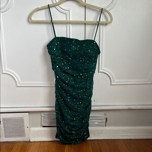 Lulu's Green Sequin Ruched Sheath Dress